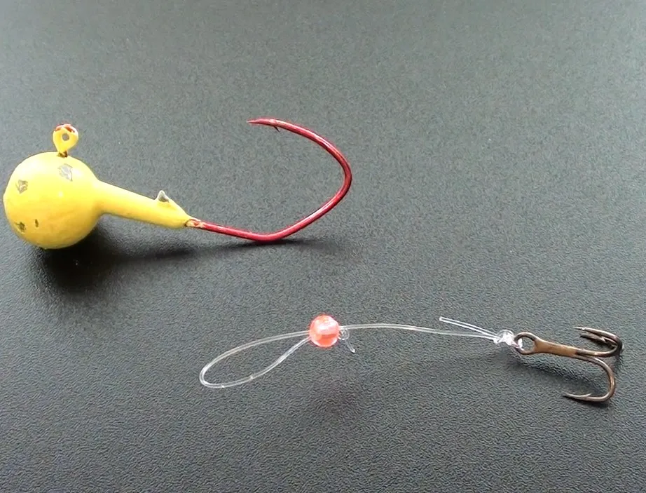 a chartreuse walleye jig with a stinger hook
